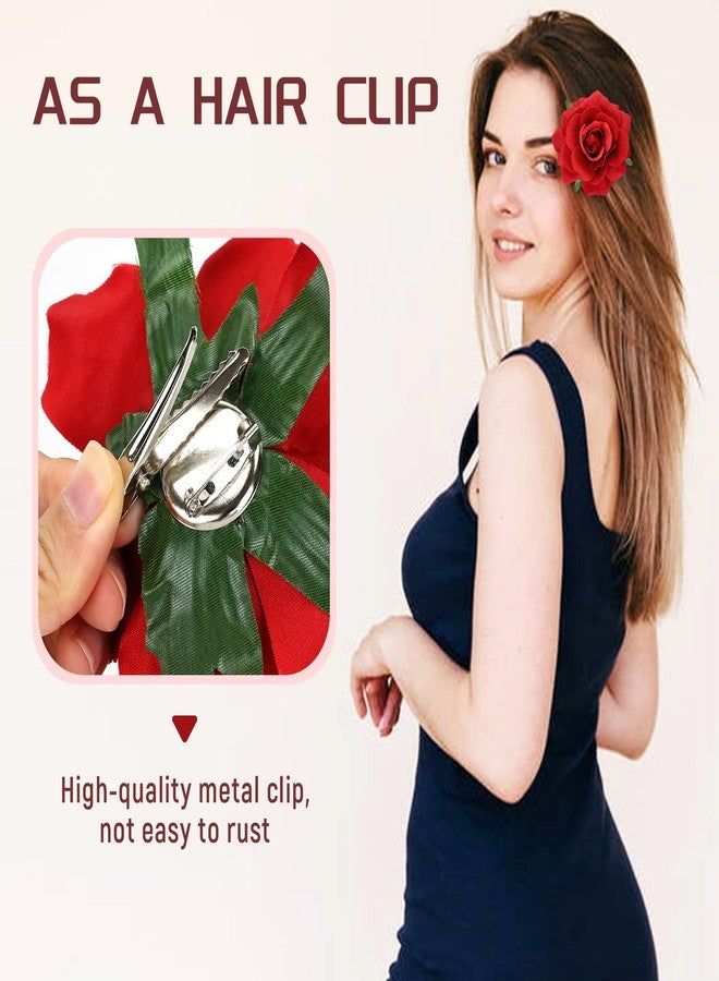 Dizila 12 Pack Flamenco Dancer Mexican Red Rose Flower Brooches Pins Alligator Hair Clips Barrettes Prom Party Wedding Bridal Hair Accessories Headpieces for Women Girls - Image 5
